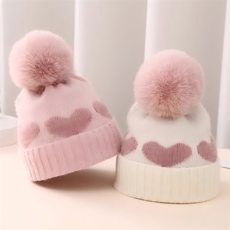 Fur Pompom Knitting Infant Beanie